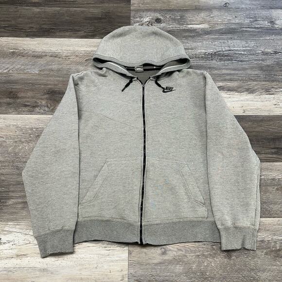 Vintage Y2K 2000s Nike Gray Mens XL Full Zip Swoosh Silver Tag Hoodie Knit - Picture 1 of 10